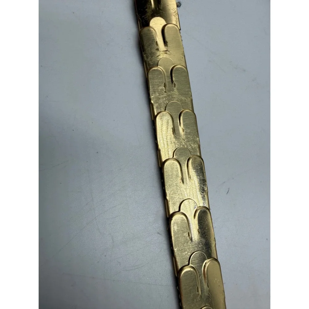 Vintage Gold Tone Scale Stretch Belt Rectangular Buckle Retro Metallic Elastic